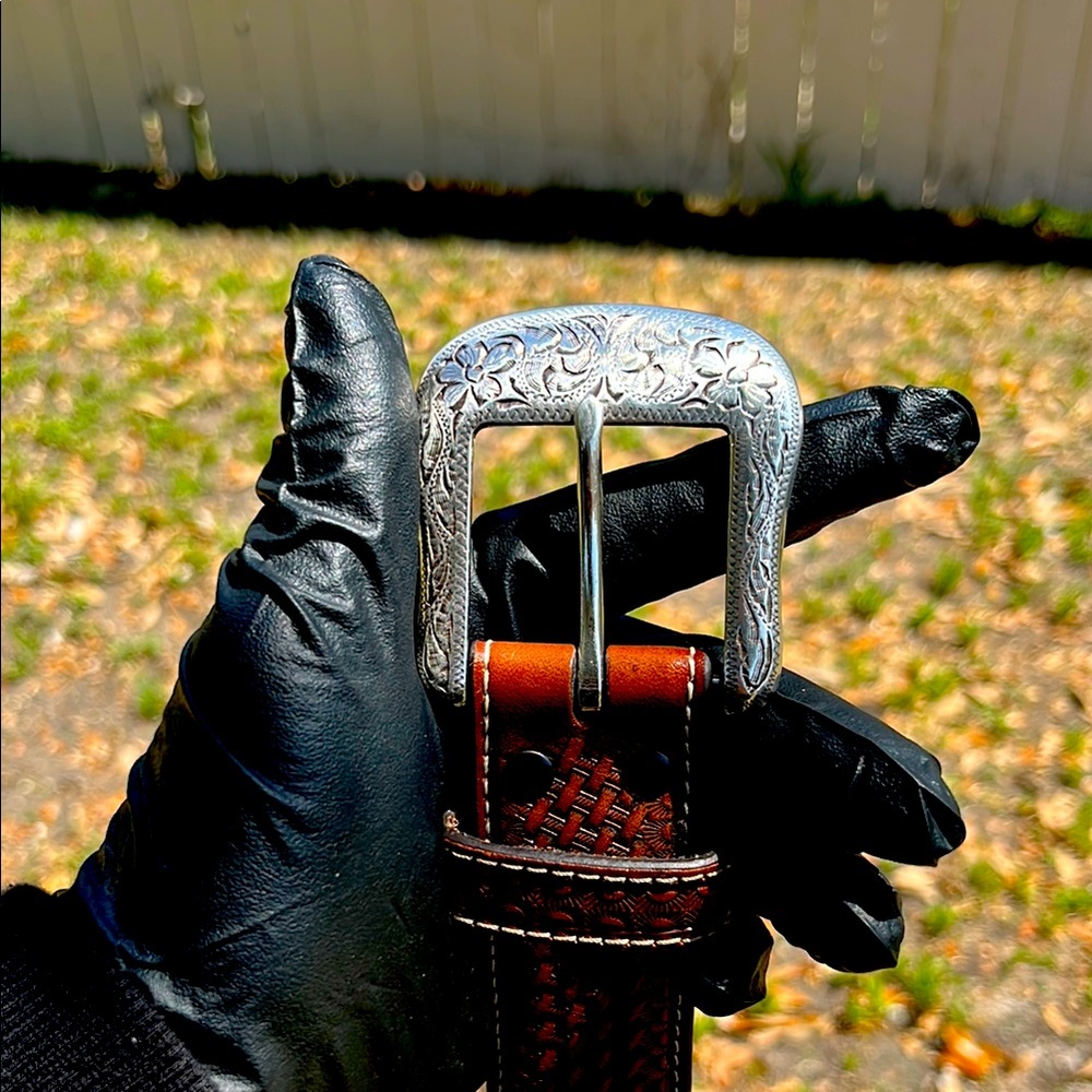 Silver Buckle Brown Leather Belt